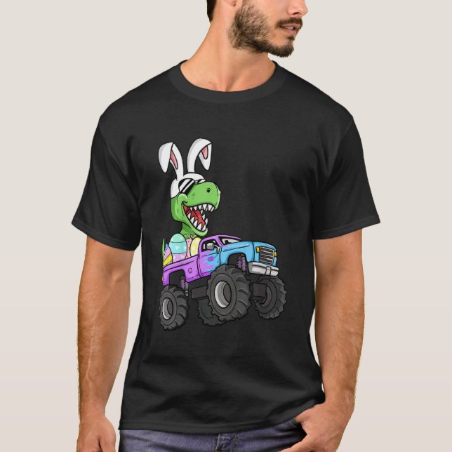 Kids Boys Easter Eggs Monster Truck Rex Dinosaur R T-Shirt (Front)