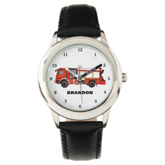 Kids Boys Fire Engine Firefighter Truck Name Watch (Front)