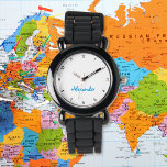 Kids Boys Fun Modern Black Custom Name Monogram Watch<br><div class="desc">Custom, personalised, kids boys fun cool modern cute trendy stylish black silicone strap, plastic case, wrist watch. Simply type in the name, to customise. Go ahead create a wonderful, custom watch for the lil boy in your life - son, brother, nephew, grandson, godson, stepson. Makes a great custom gift for...</div>