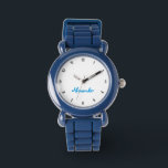Kids Boys Fun Modern Blue Custom Name Monogram Watch<br><div class="desc">Custom, personalised, kids boys fun cool cute trendy stylish blue silicone strap, plastic case, wrist watch. Simply type in the name, to customise. Go ahead create a wonderful, custom watch for the lil boy in your life - son, brother, nephew, grandson, godson, stepson. Makes a great custom gift for birthday,...</div>
