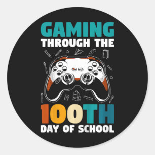 Kids Boys Gamer Gaming Through The 100th Day Of Sc Classic Round Sticker