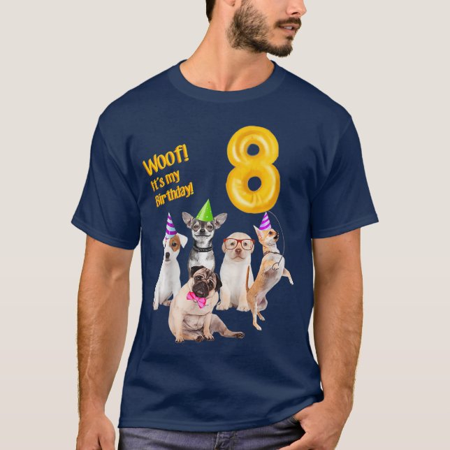 Kids Boys Girls cute dogs 8th Birthday puppy T-Shirt (Front)