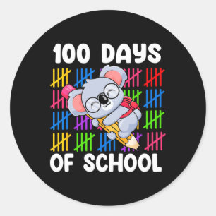 Kids Boys Girls Cute Koala Pencil 100 Days Of Scho Classic Round Sticker