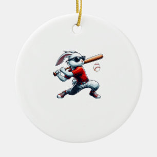 Kids Boys Happy Easter Bunny Playing Baseball East Ceramic Ornament