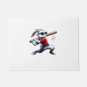 Kids Boys Happy Easter Bunny Playing Baseball East Doormat