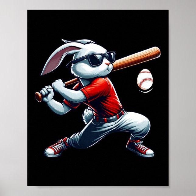 Kids Boys Happy Easter Bunny Playing Baseball East Poster (Front)