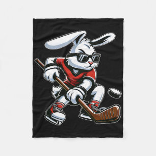 Kids Boys Happy Easter Bunny Playing Hockey Easter Fleece Blanket