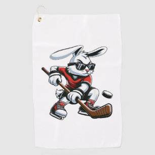Kids Boys Happy Easter Bunny Playing Hockey Easter Golf Towel