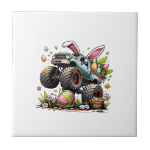 Kids Boys Happy Easter Day Bunny Monster Truck Egg Ceramic Tile
