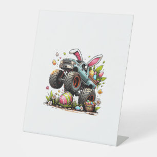 Kids Boys Happy Easter Day Bunny Monster Truck Egg Pedestal Sign