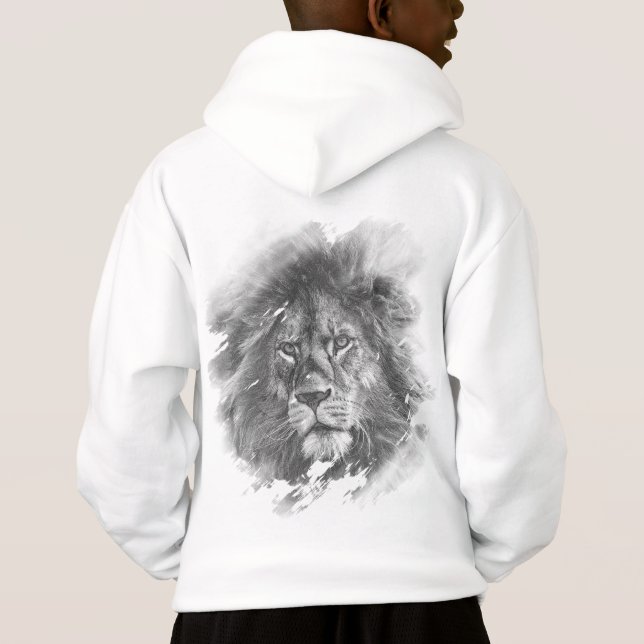 Kids Boys Hoodie Back Print Animal Lion Face (Back)