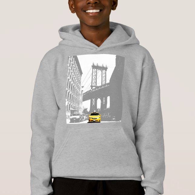 Kids Boys Hoodie New York Nyc Yellow Taxi Brooklyn (Front)