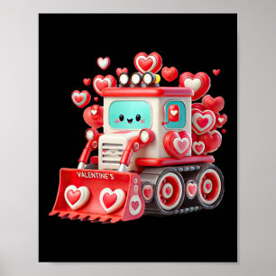 Kids Boys Kawaii Valentine Red Bulldozer - Cute Do Poster