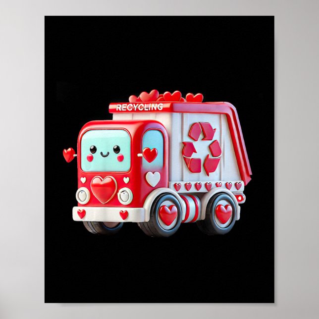 Kids Boys Kawaii Valentine Red Recycling Trash Tru Poster (Front)