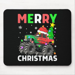 Kids Boys Merry Christmas Monster Truck Santa Hat  Mouse Pad