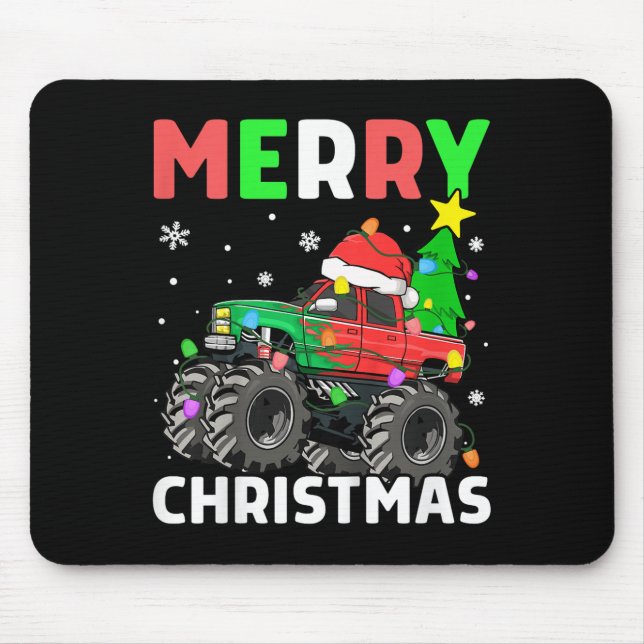 Kids Boys Merry Christmas Monster Truck Santa Hat  Mouse Pad (Front)