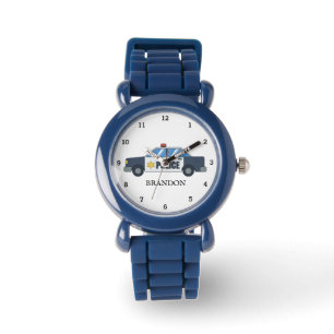 Kids Boys Police Car Vehicle Blue Name Watch