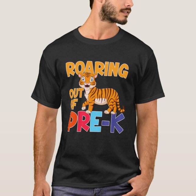 Kids Boys Roaring Out Of Pre K Graduation Tiger Pr T-Shirt (Front)