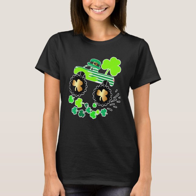 Kids Boys St Patricks Day Monster Truck  Leprechau T-Shirt (Front)