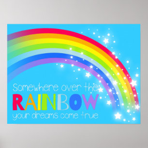Kids bright rainbow dreams blue sky poster