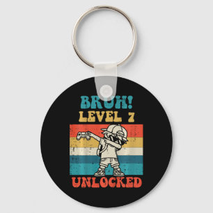 Kids Bruh Level 7 Unlocked Gamer Dab Retro 7th Bir Key Ring