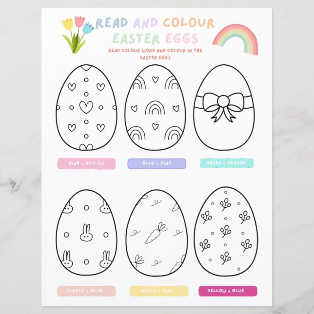 Kids Budget Read and Color Easter Egg Party Game (Front)