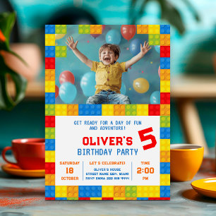 Kids Building Block Birthday Invitation