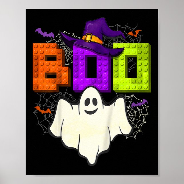 Kids Building Bricks Boo Halloween Ghost Witch Gro Poster (Front)