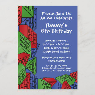 Kids Building Construction Blocks Birthday Party Invitation