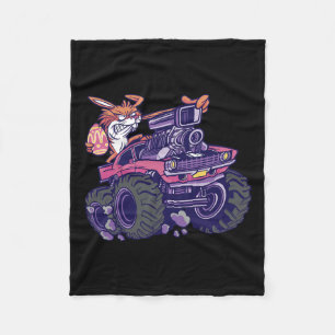 Kids Bunny Happy Easter Monster Truck Lovers Kids  Fleece Blanket