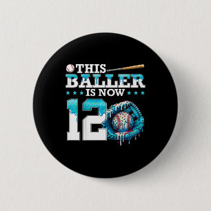 Kids Bysebyll Drip 12th Birthday Party Sport Fan B 6 Cm Round Badge
