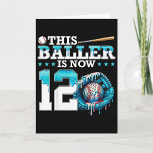Kids Bysebyll Drip 12th Birthday Party Sport Fan B Card