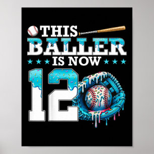 Kids Bysebyll Drip 12th Birthday Party Sport Fan B Poster