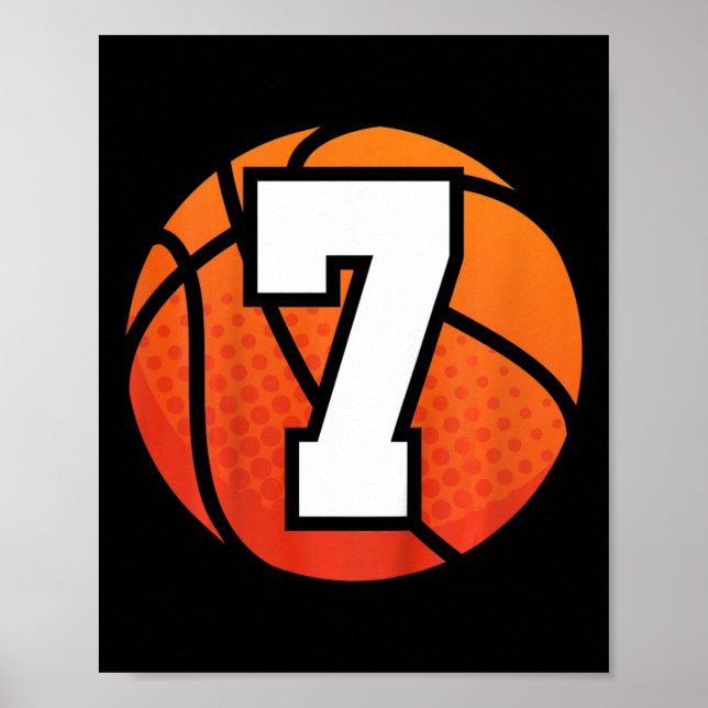 Kids Bysketbyll Birthday 7 Number Seven Year Old B Poster (Front)