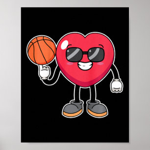 Kids Bysketbyll Player Heart Valentines Day Cute S Poster