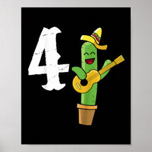 Kids Cactus Lover Mexican 4th Birthday Gift Cinco  Poster