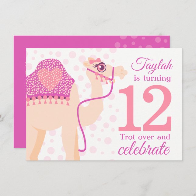 Kids camel riding 12th birthday birthday invite (Front/Back)