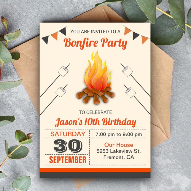 Kids Camp Out Bonfire Birthday Party Invitation (Creator Uploaded)