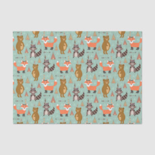 Kids Camping Outside Racoon Fox Brown Bear  Tissue Paper