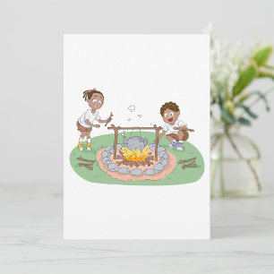 Kids Camping Trip Boy and Girl at Campfire Invitation