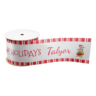 Kids candy cane stripe personalised name ribbon satin ribbon