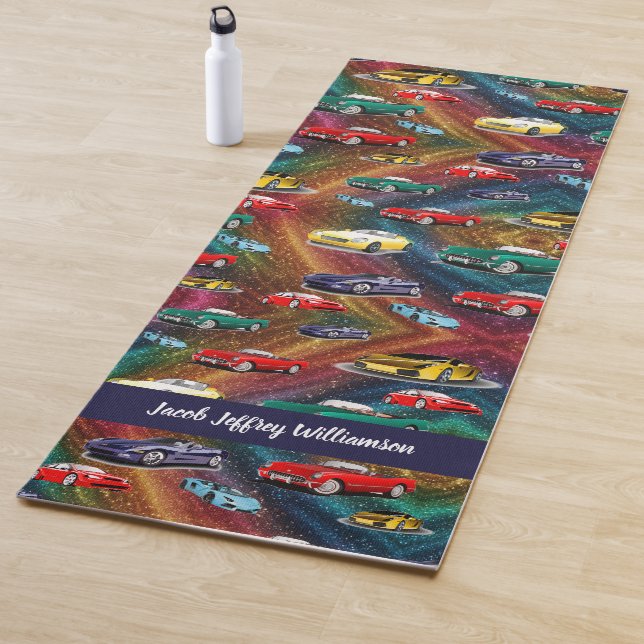 Kids Car Pattern Glitter Vehicles Cars Automobile Yoga Mat (In Situ)