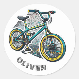 Kids cartoon Bike BMX. Racing adventure boy Classic Round Sticker