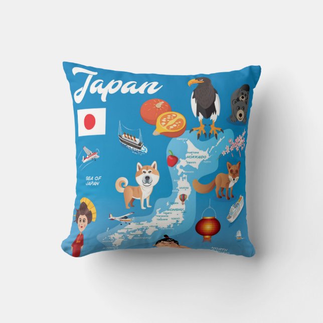 Kids Cartoon Map of Japan Cushion (Front)