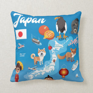 Kids Cartoon Map of Japan Cushion