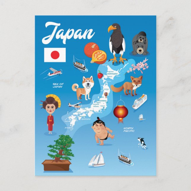 Kids Cartoon Map of Japan Postcard (Front)