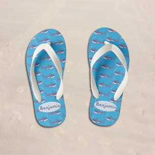 Kids Cartoon Sharks Flip Flops with Name