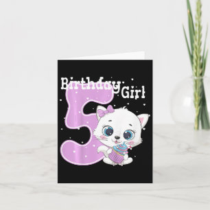 Kids Cat 5th Birthday Shirt Girls Kitten Birthday  Card