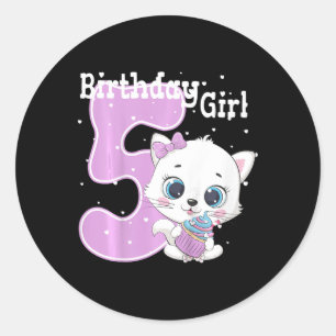 Kids Cat 5th Birthday Shirt Girls Kitten Birthday  Classic Round Sticker