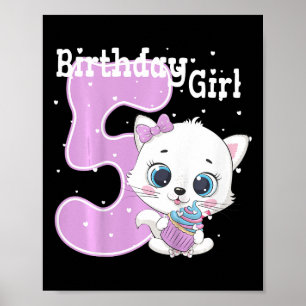 Kids Cat 5th Birthday Shirt Girls Kitten Birthday  Poster